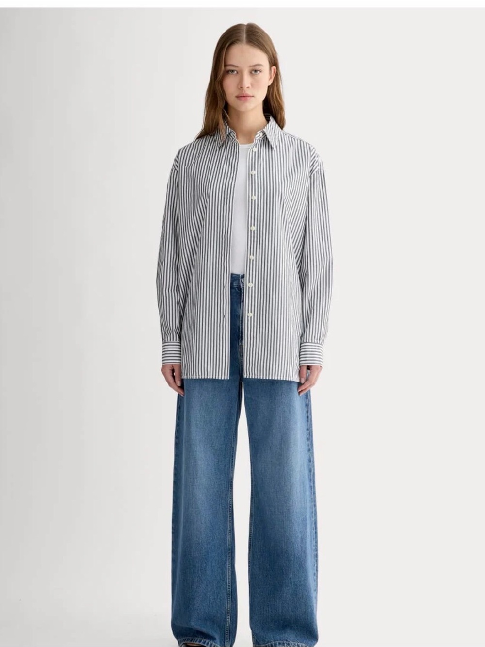 Everlane Black & White Vertical Stripe Women's Button-Up Blouse